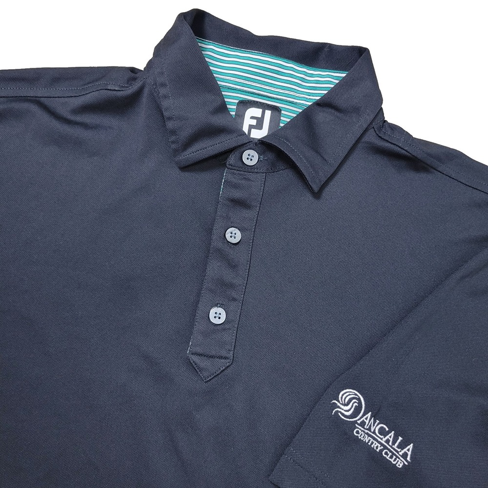 FootJoy Mens Large Solid Black Performance Stretch Golf Polo Short Sleeve